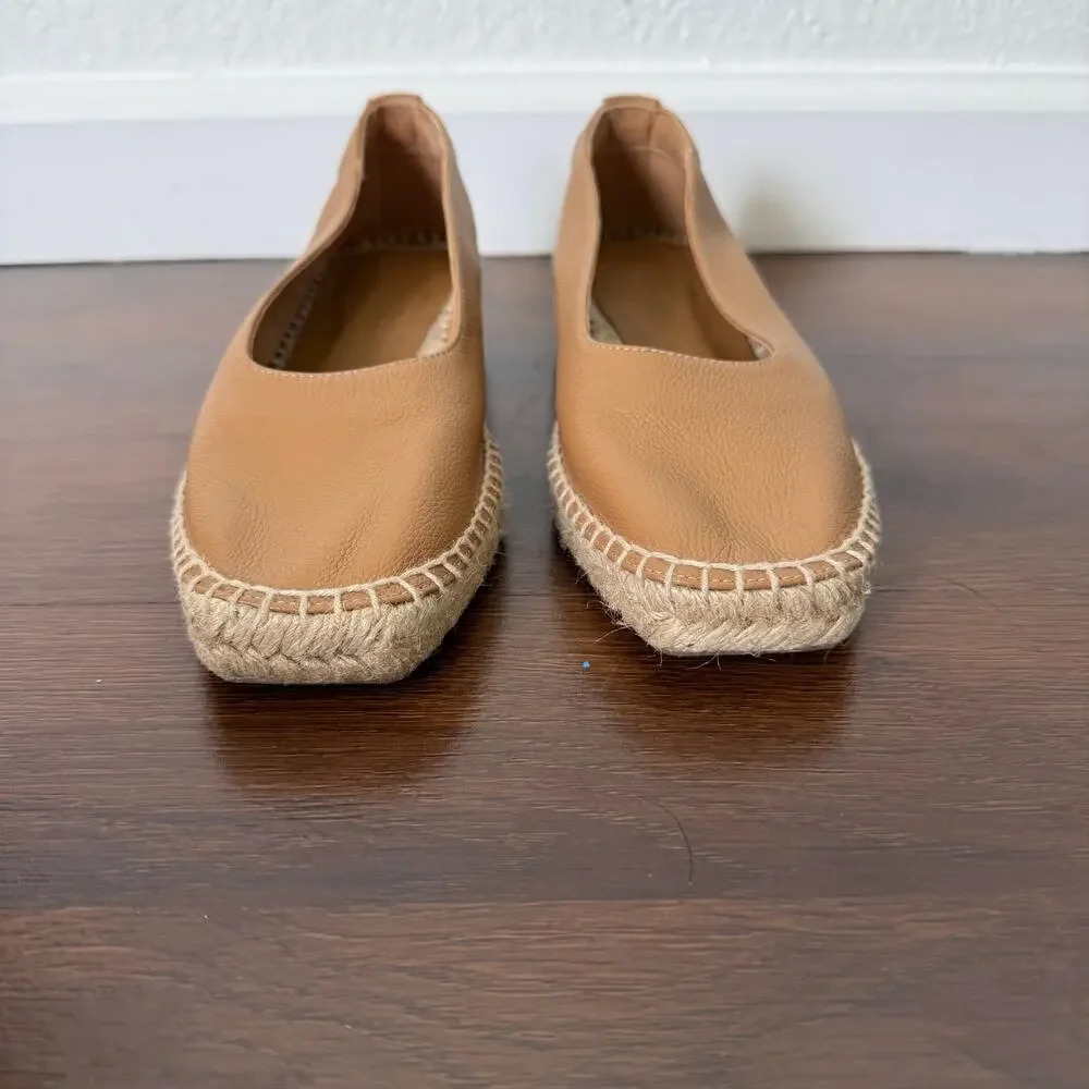 Everlane Leather Espadrille Flats Square Toe Tan Sz 7 Boho Beach Casual Classic